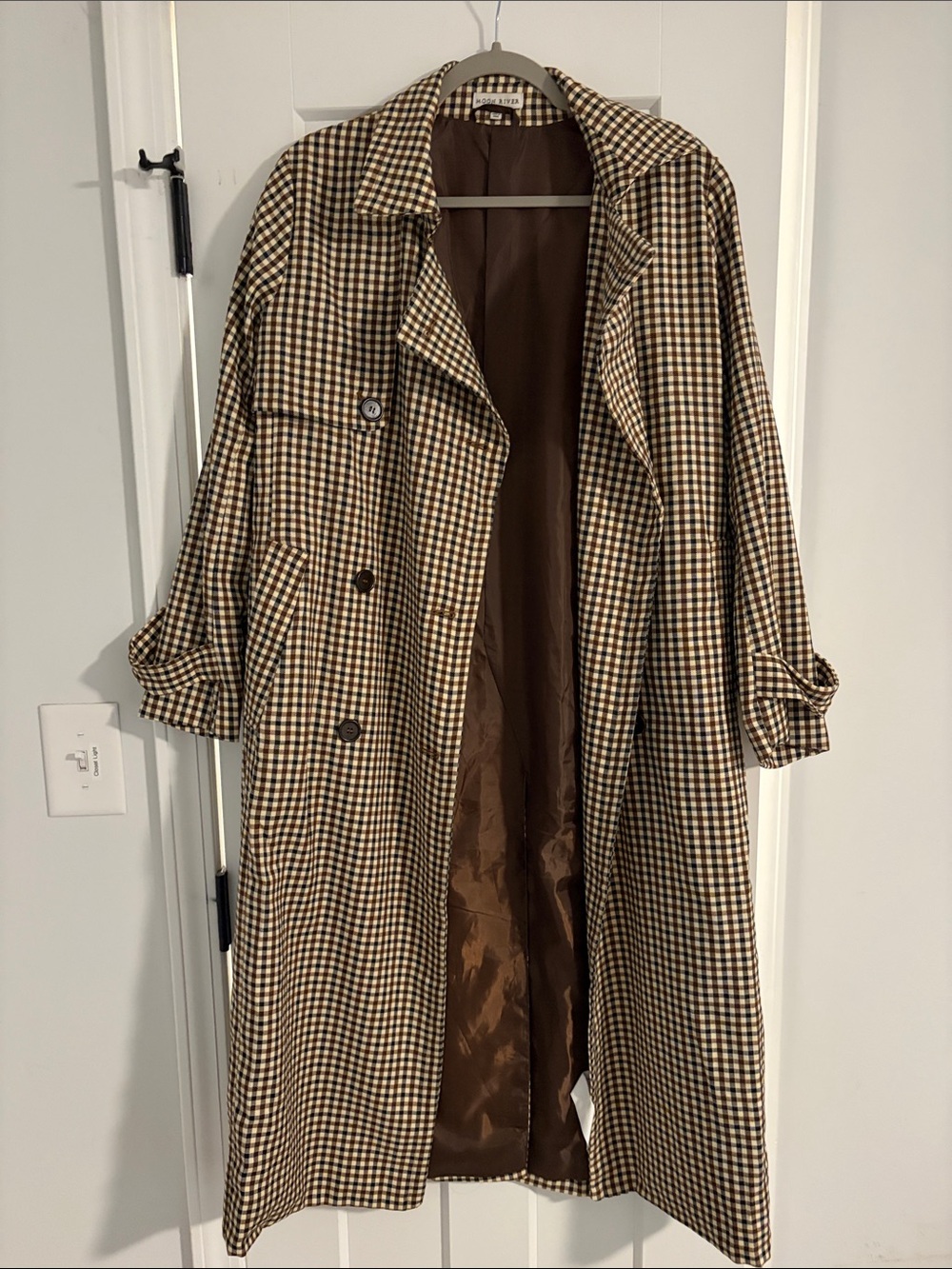 Moon River Brown Houndstooth Trench Coat